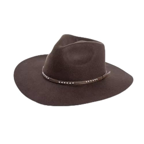 SLEDEZ Klassischer Zylinder für Herren Lässiger Bowlerhut for Männer und Frauen mit Nieten und Gürteldekoration, breite Krempe, Jazzhut for den Außenbereich(Brown) von SLEDEZ