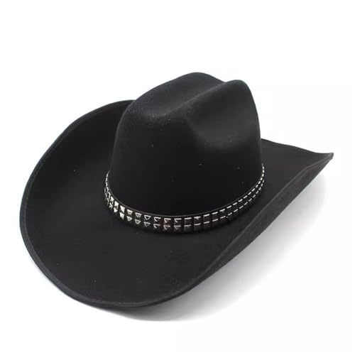 SLEDEZ Klassischer Zylinder für Herren Punk-Western-Cowboy-Bowlerhut aus Filz mit Nietengürtel(Black) von SLEDEZ