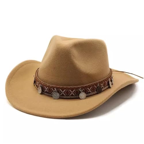 SLEDEZ Klassischer Zylinder für Herren Western Cowboy Bowler Hut Männer Frauen Filz Jazz Hut(Colour 2) von SLEDEZ
