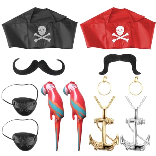 SLEEKEE 12 Teiliges Piraten Papageien Set, Piraten Verkleidungszubehör, Piraten Bandana Halskette, Bart, Aufblasbarer Papagei Für Kinder Und Erwachsene Für Halloween, Party Und Schule SLEEKEE 12 Teiliges Piraten Papageien Set, Piraten Verkleidungszubehör, Piraten Bandana Halskette, Bart, Aufblasbarer Papagei Für Kinder Und Erwachsene Für Halloween, Party Und Schule von SLEEKEE