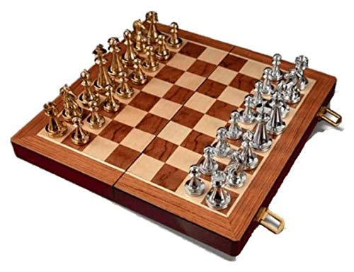 SLGGPJBU International Chess, Exquisites Schach Outdoor Holz, Kupfergefasstes Schach im Metallstil, Retro-Stil, praktisch von SLGGPJBU