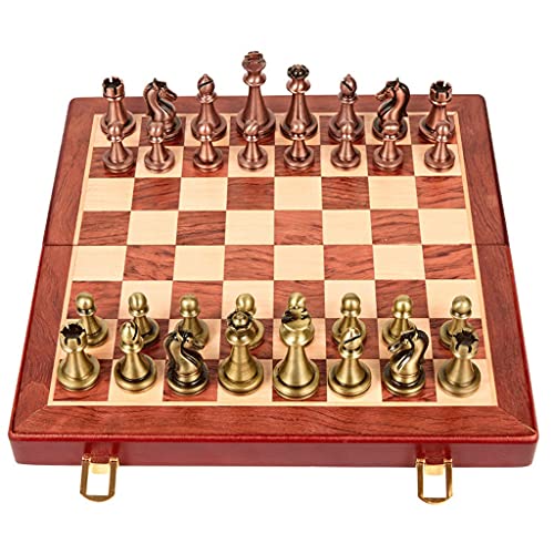 SLGGPJBU Schachbrett-Set, tragbares internationales Schachset mit klappbarem Schachbrett aus Leder oder Holz und handgefertigten Standardstücken, Metall, Kupfer, Schachset, 27,9 cm Schachsets SLGGPJBU Schachbrett-Set, tragbares internationales Schachset mit klappbarem Schachbrett aus Leder oder Holz und handgefertigten Standardstücken, Metall, Kupfer, Schachset, 27,9 cm Schachsets von SLGGPJBU