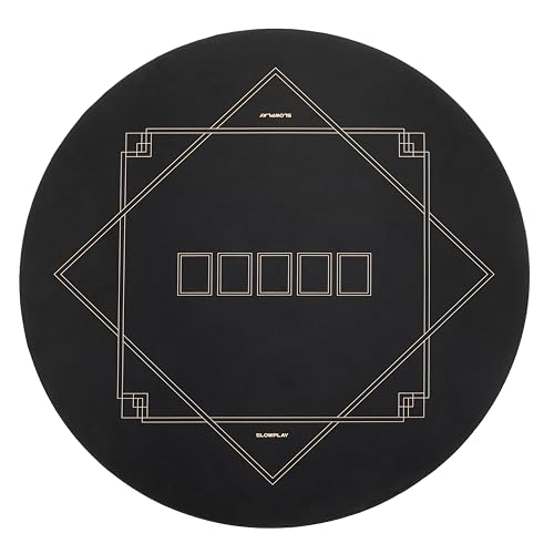 SLOWPLAY Godel 120cm runde Pokermatte für Texas Hold’em | besonders wasserabweisende Poker Tischauflage, gesäumte Ränder, geräuschdämmend | Sehr portabel für Spiele überall (Schwarz & Champagner-Gold) von SLOWPLAY