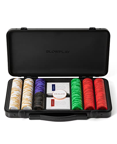 SLOWPLAY Godel 14g Ton Pokerchips-Set für Texas Hold’em, 300 STK [mit Werten] Verfügt über einen hochwertigen Chipkoffer mit besonders robuster Polycarbonat-Schale, Pokerspieler von SLOWPLAY