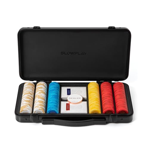 SLOWPLAY Godel 14g Ton Pokerchips-Set für Texas Hold’em, 300 STK [ohne Werte] Verfügt über einen hochwertigen Chipkoffer mit besonders robuster Polycarbonat-Schale, Pokerspieler von SLOWPLAY