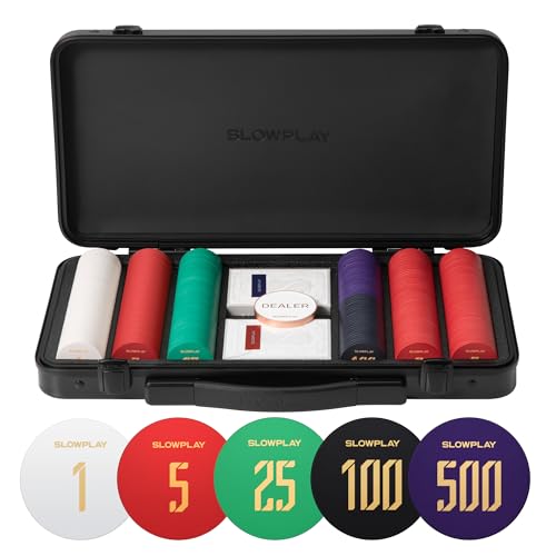 SLOWPLAY Godel Ceramic Poker-Chipsatz, 300 STK [mit Werten], 43mm& 12g pro Chip | Verfügt über einen hochwertigen Chipkoffer mit besonders robuster Schale aus deutschem Polycarbonat von SLOWPLAY