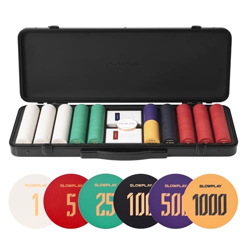 SLOWPLAY Godel Ceramic Poker-Chipsatz, 500 STK [mit Werten], 43mm& 12g pro Chip | Verfügt über einen hochwertigen Chipkoffer mit besonders robuster Schale aus deutschem Polycarbonat von SLOWPLAY