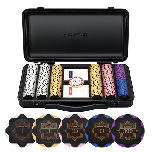 SLOWPLAY Nash 14g Ton Pokerchips-Set für Texas Hold’em, 300 STK [mit Werten] Verfügt über einen hochwertigen Chipkoffer mit besonders robuster Polycarbonat-Schale, Pokerspieler von SLOWPLAY
