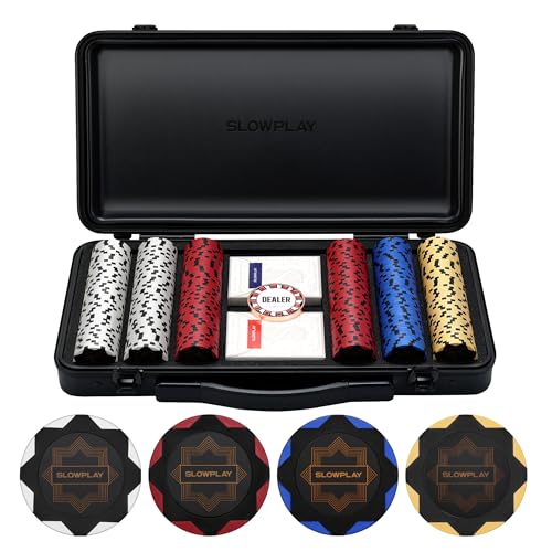 SLOWPLAY Nash 14g Ton Pokerchips-Set für Texas Hold’em, 300 STK [ohne Werte] Verfügt über einen hochwertigen Chipkoffer mit besonders robuster Polycarbonat-Schale, Pokerspieler von SLOWPLAY
