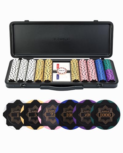 SLOWPLAY Nash Pokerset, mit 500 Nummerierte Poker Chips | Profi pokerchips aus Ton 14g | inkl. großer pokerkoffer hochwertigen, Plastik Pokerkarten, Dealer Button von SLOWPLAY