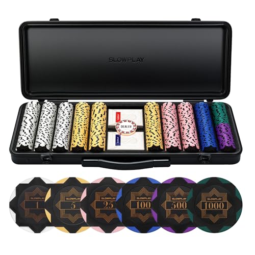 SLOWPLAY Nash 14g Ton Pokerchips-Set für Texas Hold’em, 500 STK [mit Werten] Verfügt über einen hochwertigen Chipkoffer mit besonders robuster Polycarbonat-Schale, Pokerspieler von SLOWPLAY