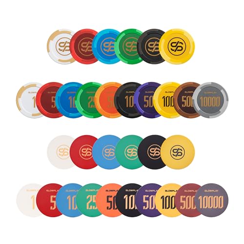 SLOWPLAY Pokerchip Muster-Set | Godel Ton-Pokerchips & Keramik-Pokerchips | Chips mit Nennwert, Blanko-Chips | 50 Stück/Packung von SLOWPLAY