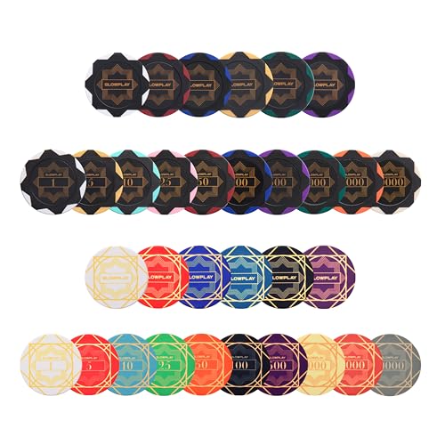 SLOWPLAY Pokerchip Muster-Set | Nash Ton-Pokerchips & Keramik-Pokerchips | Chips mit Nennwert, Blanko-Chips | 50 Stück/Packung von SLOWPLAY