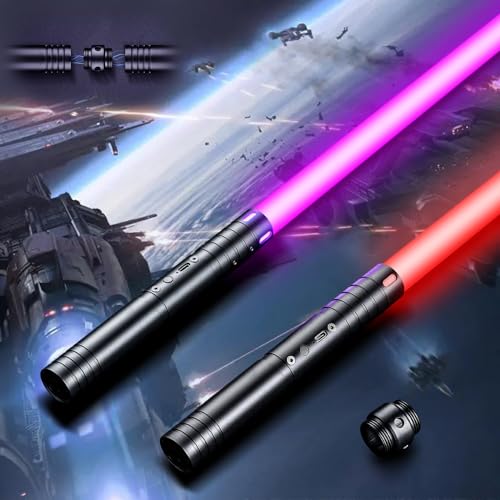 SLVCREK 2 Pack Lichtschwert für Kinder Erwachsene, RGB 12 Farben Lichtschwert, Wiederaufladbar Laserschwert mit FX Sound Lichtschwert Spielzeug für Halloween Dress Up Party War Fighters Warriors von SLVCREK