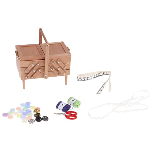 2. Retro Holzhandwerkspeicherbox Mit Strukturierten Nähwerkzeugen Für Realistische 1/12 Skala Szenen Dollhouses Möbel Nähtecke Accessoire von SLXLYH
