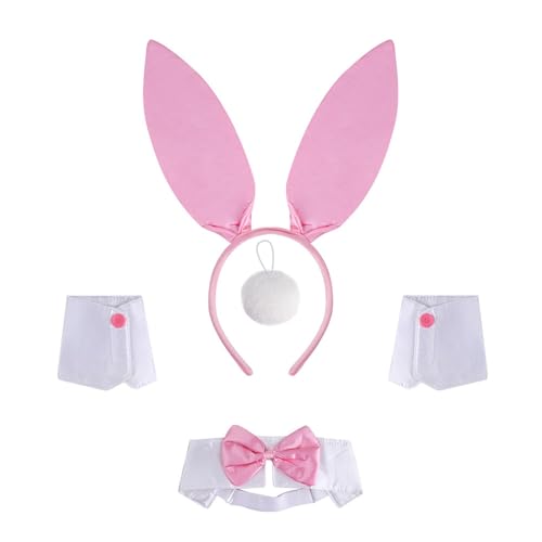 Hasenohren, Stirnband, Kragen, Fliege, Manschette, Hasenschwanz für Halloween, Cosplay, Party, Osterhasenkostüm-Set für Damen Hasenohren, Stirnband, Kragen, Fliege, Manschette, Hasenschwanz für Halloween, Cosplay, Party, Osterhasenkostüm-Set für Damen von SLXLYH
