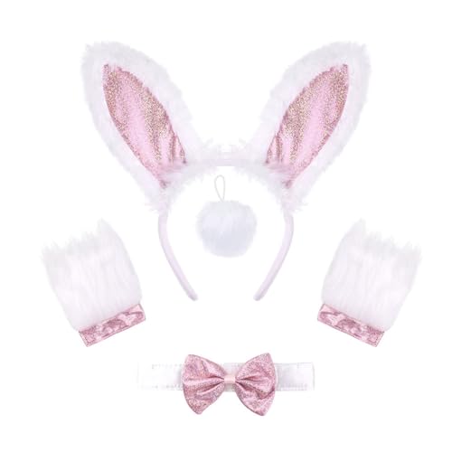 Hasenohren, Stirnband, Kragen, Fliege, Manschette, Hasenschwanz für Halloween, Cosplay, Party, Osterhasenkostüm-Set für Damen Hasenohren, Stirnband, Kragen, Fliege, Manschette, Hasenschwanz für Halloween, Cosplay, Party, Osterhasenkostüm-Set für Damen von SLXLYH
