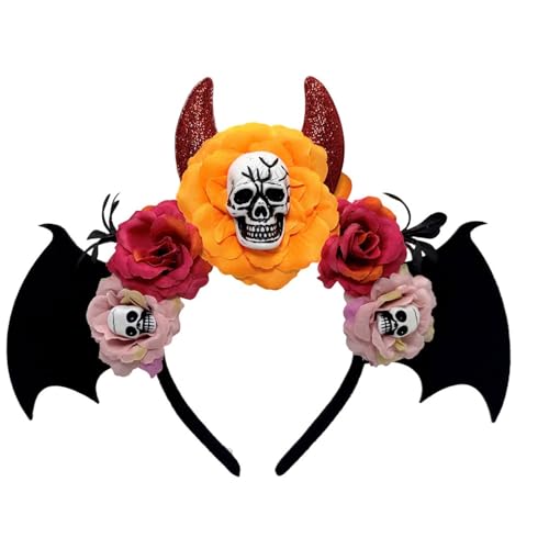 SLXLYH Halloween Skull Flower Hairband Mit Elastischer Design Komfortable Party Kopfstück Für Kostümveranstaltung Erfassen Von Dressing Schädel Haarband Für Cosplay von SLXLYH