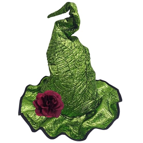 SLXLYH Hexenhut für Frauen mit verstellbarer und abnehmbarer Blume für Halloween, Cosplay und Themenpartys, Versammlungen (grün) von SLXLYH
