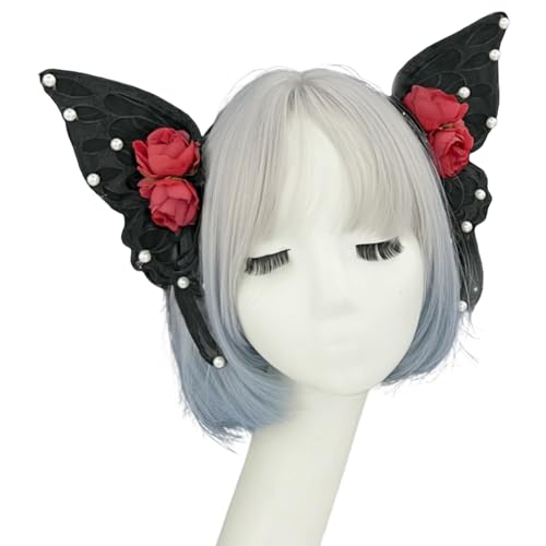 SLXLYH Schmetterlingsschleier Haarzubehör Mit Baroques Perlen Gothic Rollenspiele Head Accessoire Für Gotische Fairys Kostümpartys SLXLYH Schmetterlingsschleier Haarzubehör Mit Baroques Perlen Gothic Rollenspiele Head Accessoire Für Gotische Fairys Kostümpartys von SLXLYH