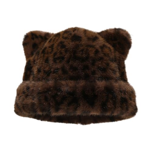 SLXLYH Übergroßer Kätzchenhut mit Ohren, Leopardenmuster, Skimütze, pelzig, Cartoon, Foto-Requisiten, Outdoor-Kopfwickel für Halloween (4) von SLXLYH