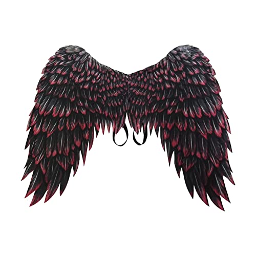 SM SunniMix Große Engelsflügel, Halloween Angel Wings Black Fairy Wings, 3D Engelsflügel Fee Flügel Kostüm, Engelsflügel als Accessoire für Damen Kostüm Halloween Karneval Mottoparty, Schwarz Rot von SM SunniMix
