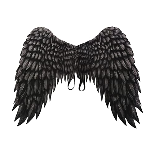 SM SunniMix Große Engelsflügel, Halloween Angel Wings Black Fairy Wings, 3D Engelsflügel Fee Flügel Kostüm, Engelsflügel als Accessoire für Damen Kostüm Halloween Karneval Mottoparty, Schwarz von SM SunniMix