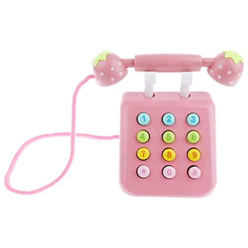 SM SunniMix Kinder Klein Holz Telefon Tischtelefon Spielzeug, Ca. 18 x 15 cm, Pink von SM SunniMix