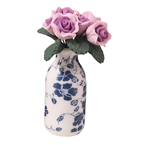 SM SunniMix Miniatur Blumenvase 1/12 Scale Puppenhaus, Dollhouse Vase und Blumen, Mini Vase Puppenhaus, Miniaturszenen Bonsai Pflanzen-Mikrolandschaft für Puppenhaus Dekoration, Violett SM SunniMix Miniatur Blumenvase 1/12 Scale Puppenhaus, Dollhouse Vase und Blumen, Mini Vase Puppenhaus, Miniaturszenen Bonsai Pflanzen-Mikrolandschaft für Puppenhaus Dekoration, Violett von SM SunniMix