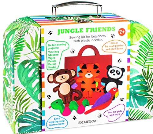 Geschenk Nähset für Kinder - Bastelset für Kinder Mädchen Junge Alter 7 8 9 10 11 12 Jahre alt - Nähen lernen Set für Anfänger - Koffer mit 6 niedlichen Projekten - Plastiknadeln Geschenk Nähset für Kinder - Bastelset für Kinder Mädchen Junge Alter 7 8 9 10 11 12 Jahre alt - Nähen lernen Set für Anfänger - Koffer mit 6 niedlichen Projekten - Plastiknadeln von SMARTICA