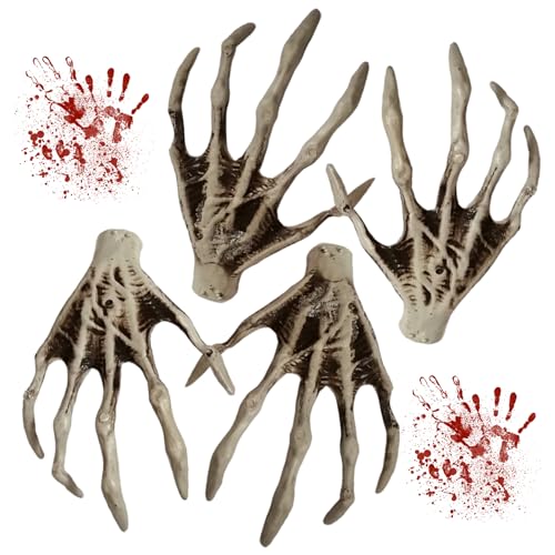 2 Paare Halloween Skeleton Hände realistische Lebensgröße abgetrennte Plastikhände für gruselige Halloween -Requisiten Haunted House Dekorationen von SMELEYOU