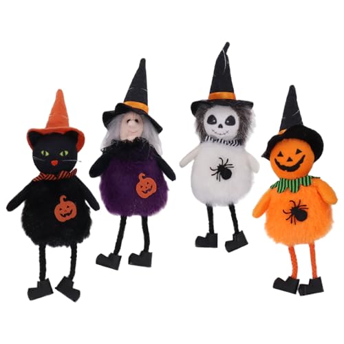 4pcs Halloween Plüsch hängende Plüschpuppen Set Witch Ghost Kürbiskatze Ornamente für Festliche Partys Home Decor Halloween Thema von SMELEYOU