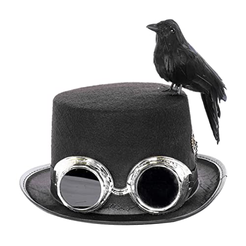 Halloween Deko Steampunk Top Hüte mit Krähe und dekorative Brille Unisex Halloween Cosplay Hut Retro Style Cap Requisiten für Party, Rollenspiel, Fotografie von SMELEYOU