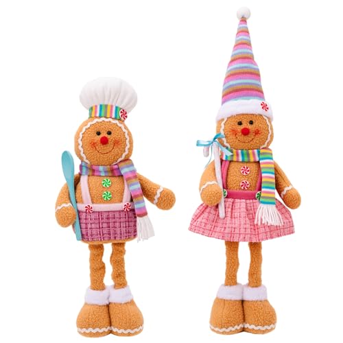 SMELEYOU 2pcs Lebkuchen Plüsch Boy Girl Gingerbread Decor mit einziehbaren Beinen süße Weihnachtsschmuck für Türfenstertisch SMELEYOU 2pcs Lebkuchen Plüsch Boy Girl Gingerbread Decor mit einziehbaren Beinen süße Weihnachtsschmuck für Türfenstertisch von SMELEYOU