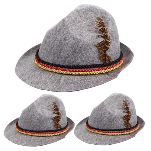 SMELEYOU 3pcs Deutsche Hut Einer Größe Oktoberfest Kostüm Männer traditionelle bayerische Oktoberfesthut für Erwachsene (Grau) von SMELEYOU