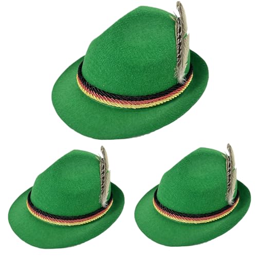 SMELEYOU 3pcs Deutsche Hut Einer Größe Oktoberfest Kostüm Männer traditionelle bayerische Oktoberfesthut ideal für Zuhause Erwachsene (grün) von SMELEYOU