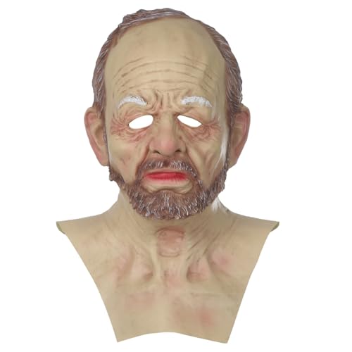 SMELEYOU Alte Mann Maske Realistische Maske faltig lose Haare bärtig DIY Latex Maske Öffnen Sie Mund Halloween Masken Erwachsene für Cosplay Kostümfilmparty von SMELEYOU