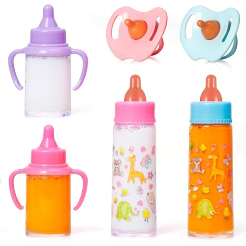 SMELEYOU Babypuppenzubehör 6PCs/Set Babypuppenflaschen mit Schnullerlustern lustige Magie Babypuppenflaschen mit verschwundenem Milch- oder Saft -Simulation Puppenzubehör für Kindergeschenke von SMELEYOU