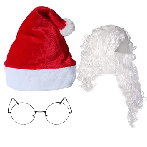SMELEYOU Santa Beard und Perückenset mit Hut und Brille 3PCS/Set Realistic Weihnachtskostüm Set süßes lockiges Haar Santa Claus Kostüm für Cosplay Party SMELEYOU Santa Beard und Perückenset mit Hut und Brille 3PCS/Set Realistic Weihnachtskostüm Set süßes lockiges Haar Santa Claus Kostüm für Cosplay Party von SMELEYOU