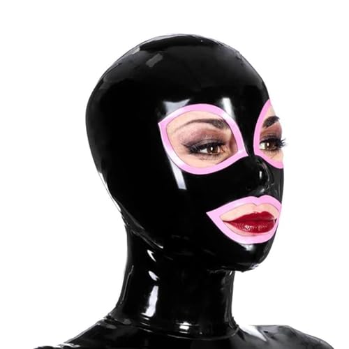 Latex Maske,Schwarz Latex Kopfmaske Gummi Haube Maskieren Latex Masken Kopfhaube Für Cosplay Party (S,Rosa) von SMGZC
