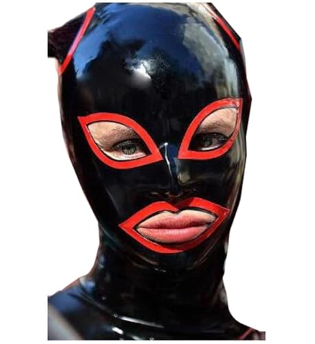 SMGZC Latex Kopfmaske Mit Haarlöchern Schwarz Gummi Haube Maskieren Latex Masken Kopfhaube Latex Maske Für Cosplay Party (L) von SMGZC