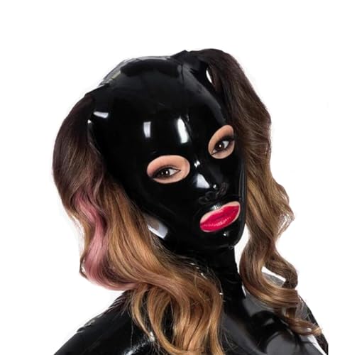 SMGZC Latex Kopfmaske Mit Haarlöchern Schwarz Gummi Haube Maskieren Latex Masken Kopfhaube Latex Maske Für Cosplay Party (M) von SMGZC