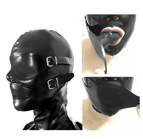 SMGZC Latex Kopfmaske mit Mund Stopper,Latex Haube Maskieren Latex Masken Kopfhaube GesichtMasken Für Cosplay Party (XL,schwarz) von SMGZC
