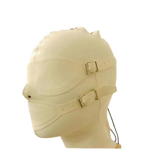 SMGZC Latex Kopfmaske mit Mund Stopper,Latex Haube Maskieren Latex Masken Kopfhaube GesichtMasken Für Cosplay Party (XL,weiß) von SMGZC
