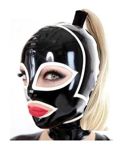 SMGZC Latex Kopfmaske mit Perücke,Gummi Haube Maskieren Latex Masken Kopfhaube Latex Maske Für Cosplay Party (L) von SMGZC