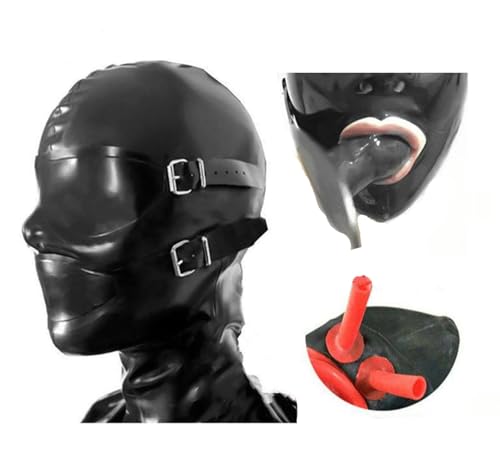 SMGZC Latex Maske, Latex Kopfmaske Gummi Haube Maskieren Cosplay Latex Masken Kopfhaube mit Mundknebel,Nasenröhrchen (S) von SMGZC