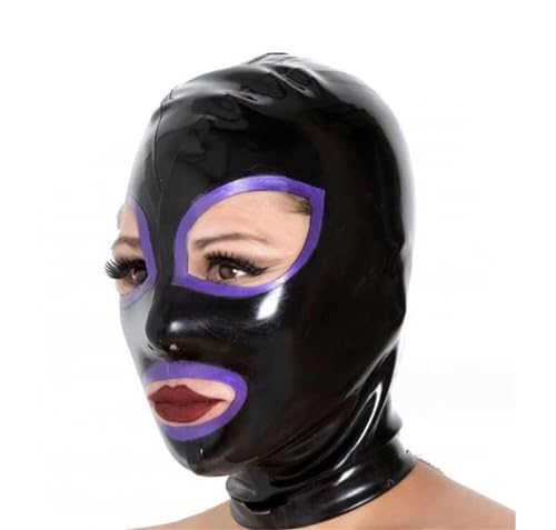 SMGZC Latex Maske,Schwarz Latex Kopfmaske Gummi Haube Maskieren Latex Masken Kopfhaube Für Cosplay Party (XL,Lila) von SMGZC