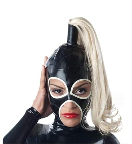 SMGZC Latex-Maske mit Perücke,Latex Kopfmaske Gummi Haube Maskieren Latex Masken Kopfhaube Für Cosplay Party (2XL) von SMGZC