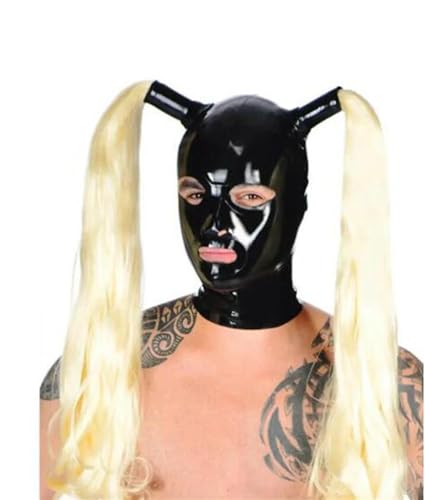 SMGZC Latex-Maske mit Perücke,Latex Kopfmaske Gummi Haube Maskieren Latex Masken Kopfhaube Für Cosplay Party (XS) von SMGZC