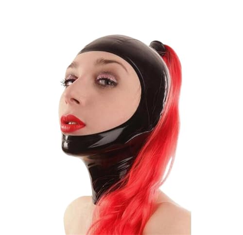 SMGZC Latex Maske mit roter Perücke,Latex Kopfmaske Gummi Haube Maskieren Latex Masken Kopfhaube Für Cosplay Party (L,schwarz) von SMGZC